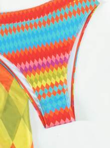 地理圖案加厚款夏季沙灘比基尼套裝搭配沙灘裙 - 彩色 - 查看 3