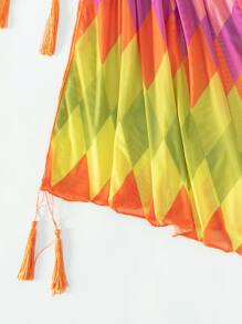 地理圖案加厚款夏季沙灘比基尼套裝搭配沙灘裙 - 彩色 - 查看 4