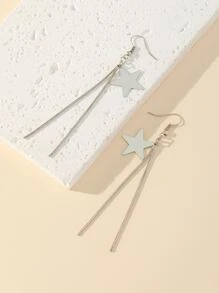 Bông tai thả tua rua hình ngôi sao & kim loại - Bạc - Xem 2