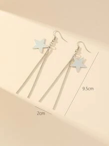 Bông tai thả tua rua hình ngôi sao & kim loại - Bạc - Xem 3