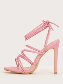 Xăng đan Cao gót Nữ màu trơn Dải mỏng Đúng mốt - Hồng - Xem 3