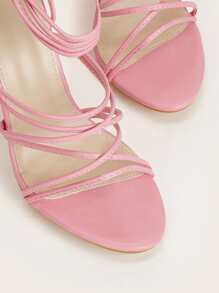 Xăng đan Cao gót Nữ màu trơn Dải mỏng Đúng mốt - Hồng - Xem 6