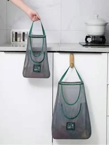 1pc Contrast Binding Hanging Mesh Food Storage Bag - Green - View 4