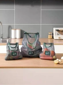 1pc Contrast Binding Hanging Mesh Food Storage Bag - Green - View 5