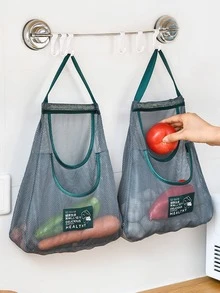 1pc Contrast Binding Hanging Mesh Food Storage Bag - Green - View 7