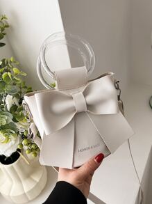 迷你蝴蝶結裝飾頂環水桶包書包適用於青少年大學學生 - 白色 - 查看 4