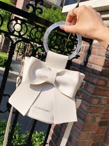 迷你蝴蝶結裝飾頂環水桶包書包適用於青少年大學學生 - 白色 - 查看 5