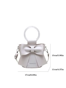 迷你蝴蝶結裝飾頂環水桶包書包適用於青少年大學學生 - 白色 - 查看 6