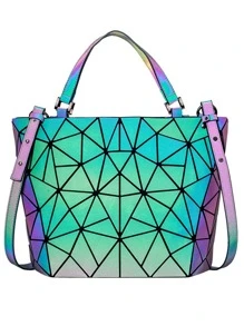 Geometric Luminous Hand Bag, Holographic Reflective Crossbody Bag, Casual Shoulder Tote Purse Perfect For Work,Travel, Large Capacity Women's Color Changing And Laser Bag With Convertible Strap, - Multicolor - View 1