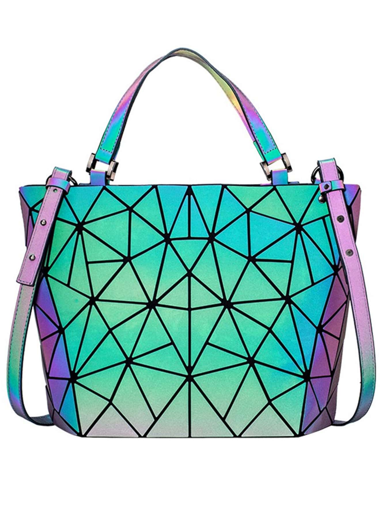 Geometric Luminous Hand Bag, Holographic Reflective Crossbody Bag, Casual Shoulder Tote Purse Perfect For Work,Travel, Large Capacity Women's Color Changing And Laser Bag With Convertible Strap, - Multicolor - View 1