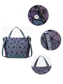 Geometric Luminous Hand Bag, Holographic Reflective Crossbody Bag, Casual Shoulder Tote Purse Perfect For Work,Travel, Large Capacity Women's Color Changing And Laser Bag With Convertible Strap, - Multicolor - View 5