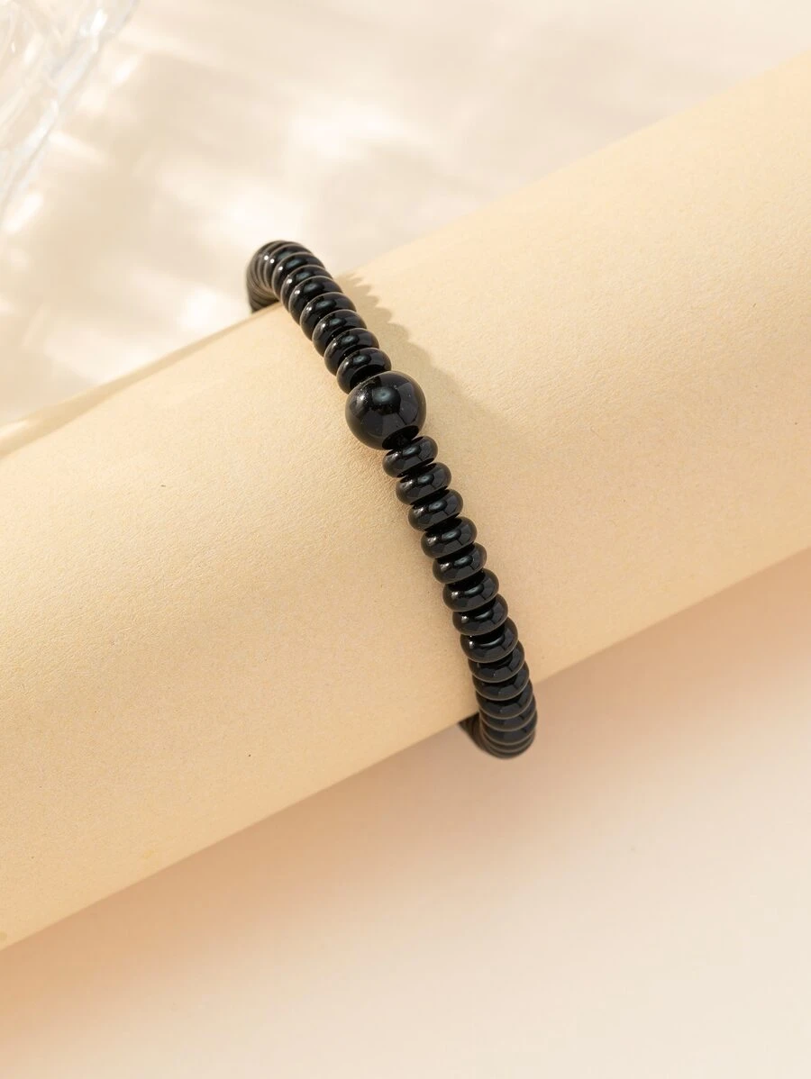 Bead Decor Bracelet - Black - View 1