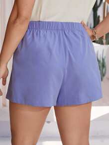 SHEIN LUNE Quần Short kích thước lớn Xếp li Dây kéo màu trơn Giải trí - Màu tím  Violet - Xem 7