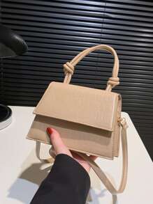 Mini Crocodile Embossed Flap Square Bag - Khaki - View 1