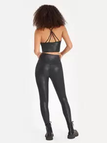 GLOWMODE Foiled Leather Effect Bra Tank - Black - View 6