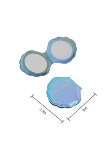 可折叠口袋化妆镜，单只贝壳设计圆形双面迷你化妆镜，桌面镜，便携式旅行镜，适合女性和女孩，送给妈妈、妻子、姐妹、少女、朋友的礼物，化妆，便宜，房间装饰，梳妆台，旅行，卧室，化妆配件，镜子，梳妆镜，便宜，圣诞礼物，化妆品，化妆工具，便宜货，礼物，送给女性的礼物，圣诞礼物 - 藍色 - 查看 4