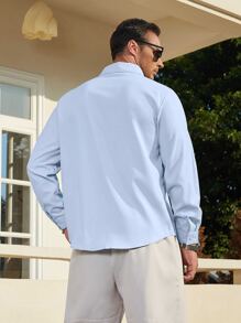 Manfinity Men Plus Contrast Plaid Trim Pocket Patched Shirt - Baby Blue - View 2