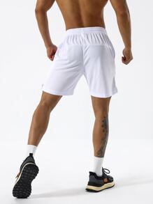 Manfinity Sport Corelite Boyfriend Style Men Slogan Graphic Drawstring Waist Split Hem Sports Shorts, White Shorts Gym Shorts - White - View 2