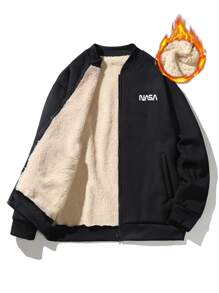 Manfinity Hypemode Men Plus Letter Graphic Teddy Lined Bomber Jacket - Black - View 1