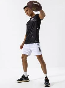 Manfinity Sport Corelite Boyfriend Style Men Slogan Graphic Drawstring Waist Split Hem Sports Shorts, White Shorts Gym Shorts - White - View 4