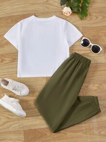 Sparklyn 青少年女孩1件人物圖形t恤配1件貨物褲 - 彩色 - 查看 2