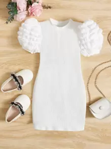 SHEIN 小女童泡泡袖小高領連衣裙