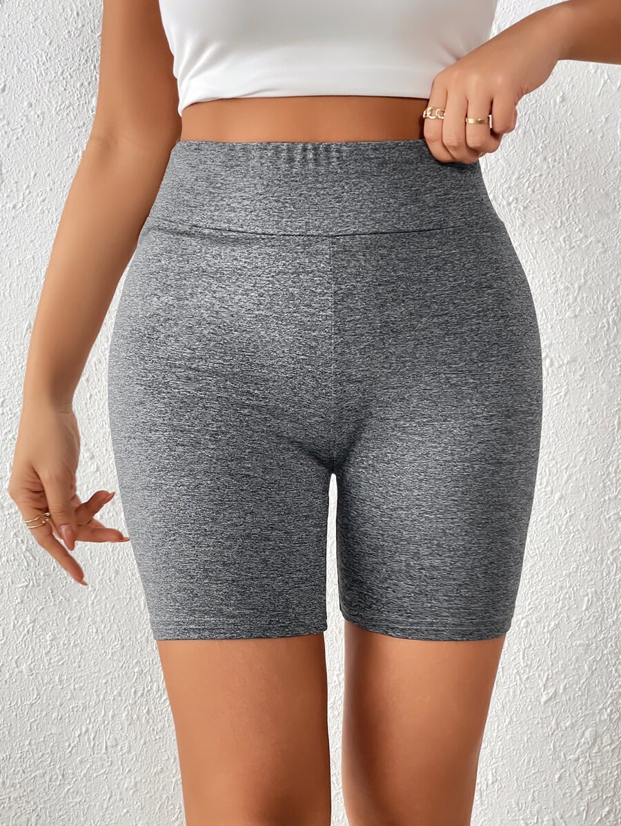 SHEIN Essnce 寬腰帶素色騎行褲 - 灰色 - 查看 1