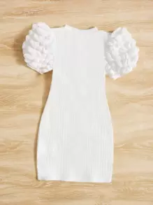 SHEIN 小女童泡泡袖小高領連衣裙