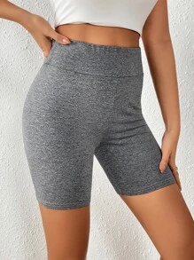 SHEIN Essnce 寬腰帶素色騎行褲 - 灰色 - 查看 5