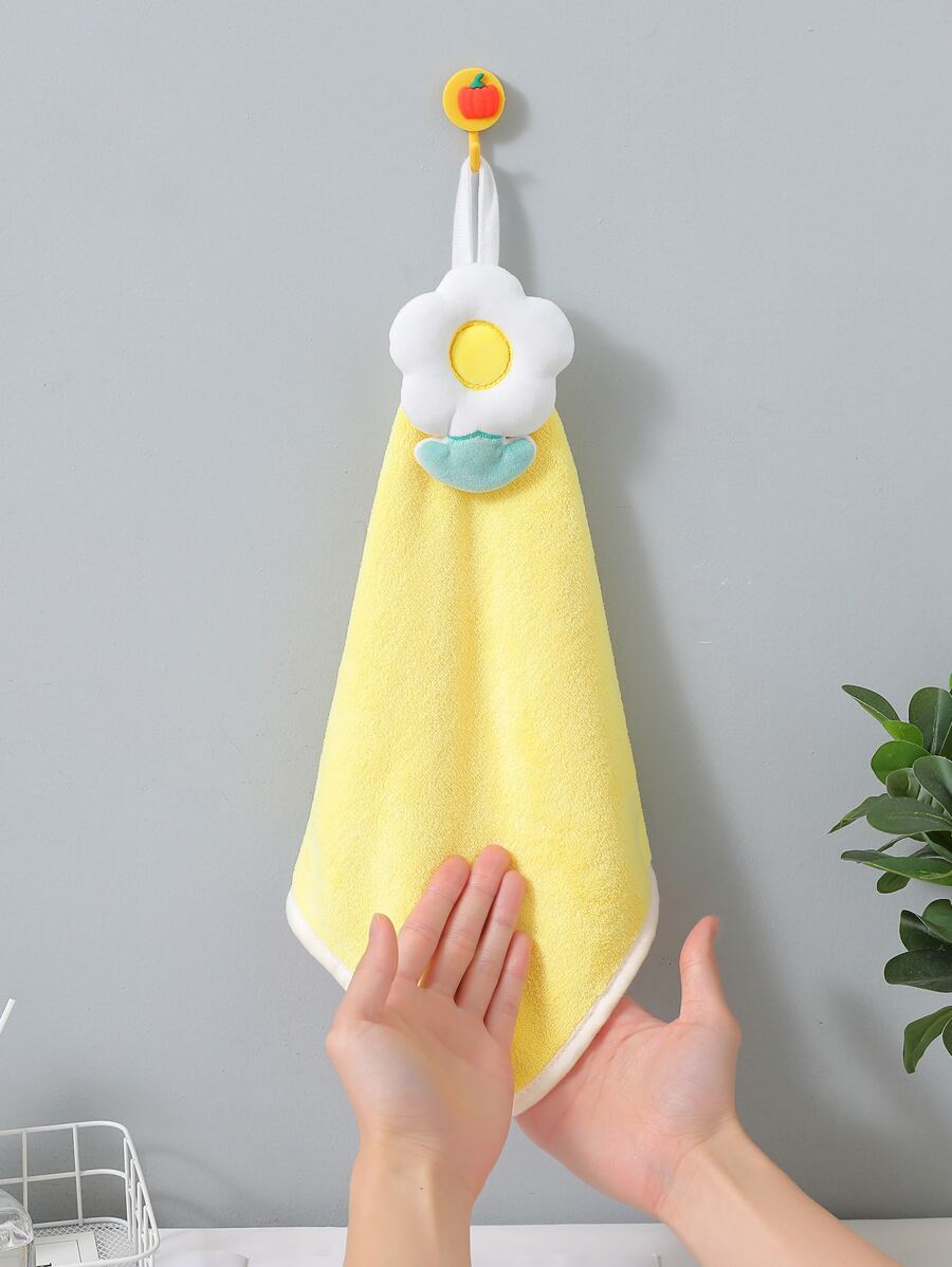 1 pieza Toalla de mano con diseño de flor - Amarillo - Ver 1