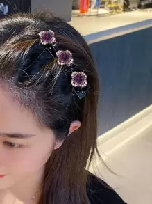 4pcs Rhinestone Flower Decor Hair Clip Can Do Multiple Shapes Elegant Flower Clip Claw Clips Hair Claws Hair Barrettes, School Stuff, Vacation Outfits Woman, Hair Accessories - Multicolor - View 14