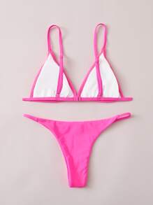 SHEIN Swim Summer Beach Triangle Thong Bikini Set - Pink - View 2