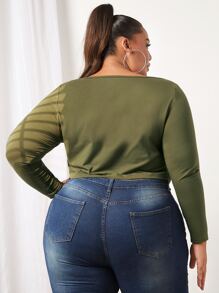 SHEIN CURVE+ Plus Ladder Cut Out Crop Tee - Army Green - View 2
