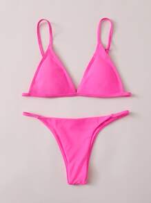 SHEIN Swim Summer Beach Triangle Thong Bikini Set - Pink - View 4