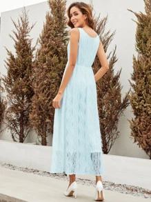 Solid Lace A-line Bridesmaid Dress - Mint Blue - View 2