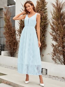 Solid Lace A-line Bridesmaid Dress - Mint Blue - View 3