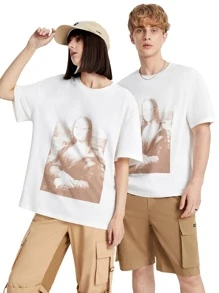 Manfinity 1入組人像圖案T恤 - 白色 - 查看 1