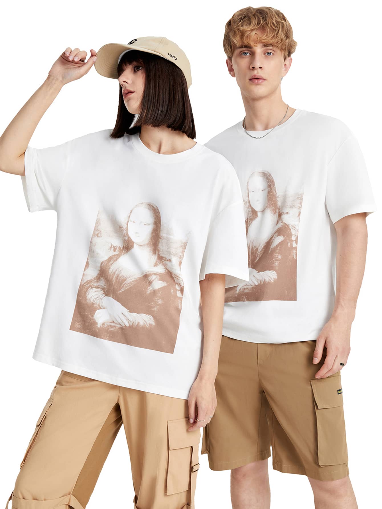 Manfinity 1入組人像圖案T恤 - 白色 - 查看 1