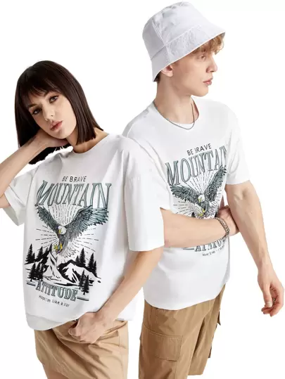 Manfinity 1pc Eagle & Slogan Graphic Tee