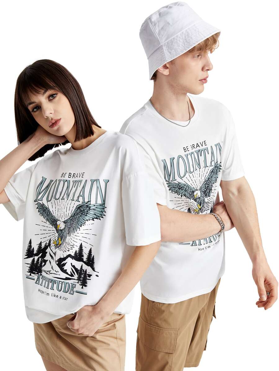 Manfinity 1pc Eagle & Slogan Graphic Tee - White - View 1