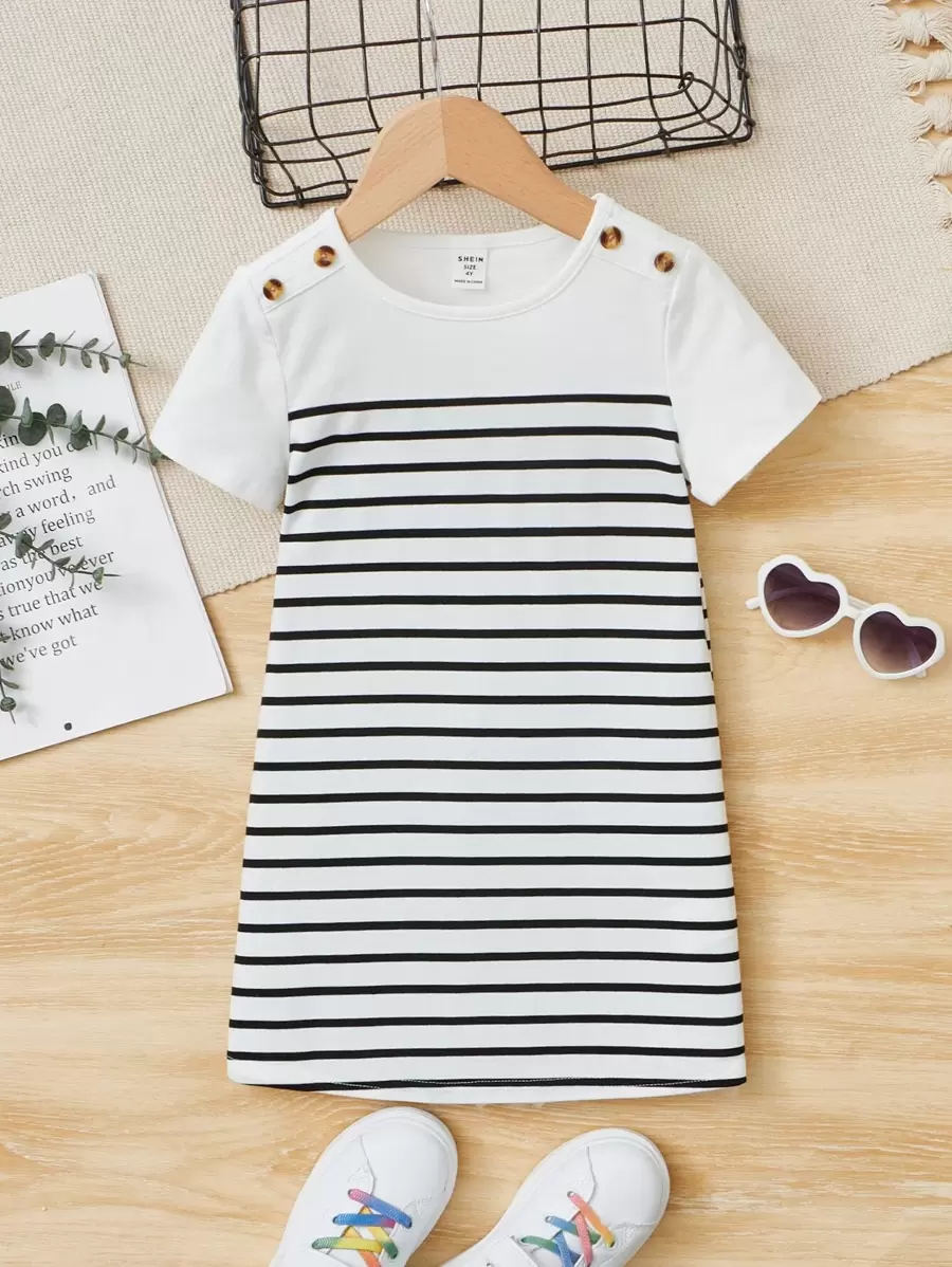 Floerns Women's Striped Cap Sleeve Dress - Button Detail Tee Shirt Style | Casual Summer Outfit