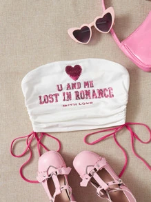 SHEIN EZwear Slogan Graphic Drawstring Side Tube Top U AND ME LOST IN ROMANCE WITH LOVE - White - View 2