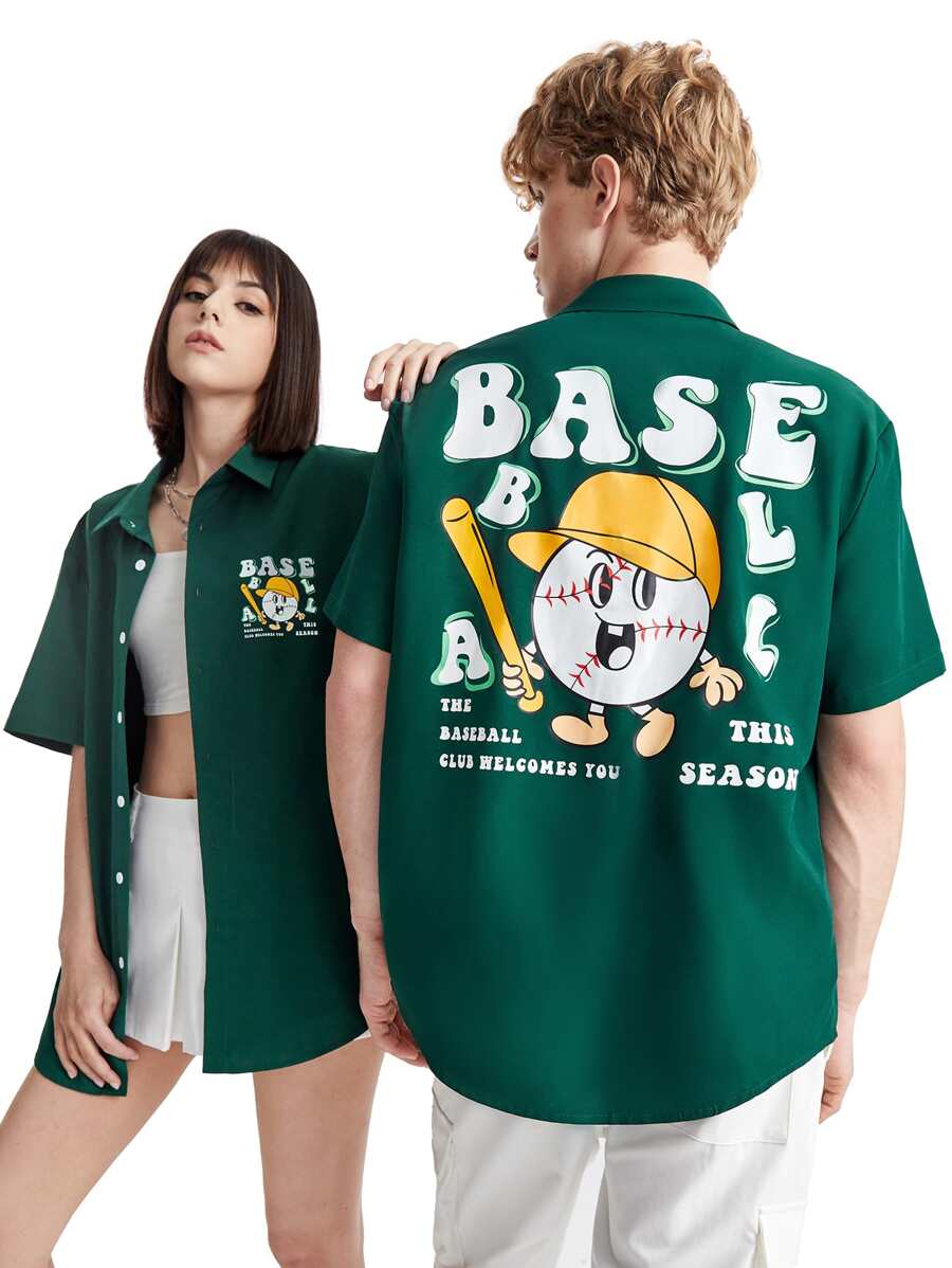 Manfinity 1入組卡通和標語圖案襯衫