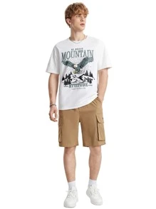 Manfinity 1pc Eagle & Slogan Graphic Tee - White - View 3