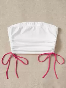 SHEIN EZwear Slogan Graphic Drawstring Side Tube Top U AND ME LOST IN ROMANCE WITH LOVE - White - View 3