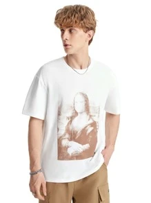 Manfinity 1入組人像圖案T恤 - 白色 - 查看 4