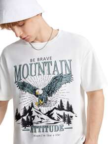 Manfinity 1pc Eagle & Slogan Graphic Tee - White - View 6