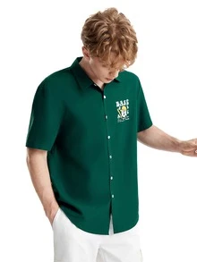 Manfinity 1入組卡通和標語圖案襯衫