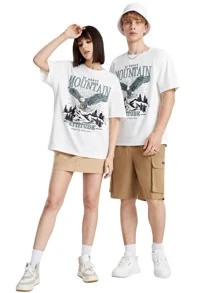 Manfinity 1pc Eagle & Slogan Graphic Tee - White - View 8