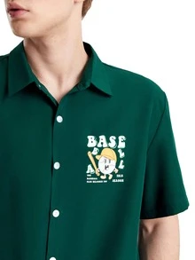 Manfinity 1入組卡通和標語圖案襯衫